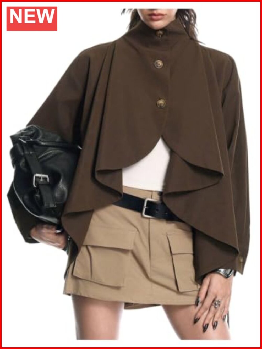Verdusa Women's Cropped Trench Coat Asymmetrical Belted Jacket Solid